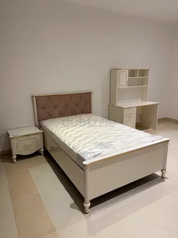 Full Bedroom set: Single bed with headboard, bedside table and shelving - good condition