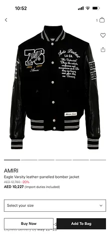 AMIRI Eagle Varsity Leather-Panelled Bomber Jacket - Black, Size Available