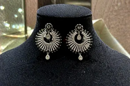 🖤 Elegant Black & White Zircon Statement Fan Earrings from Maleka Jewelz