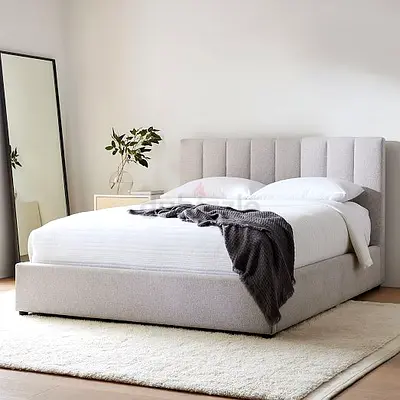 Modern Upholstered Bed Frame with Fluted Headboard