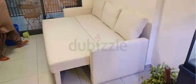 Comfortable 3 Seater Pull Out Sofa Bed in White Fabric ikea