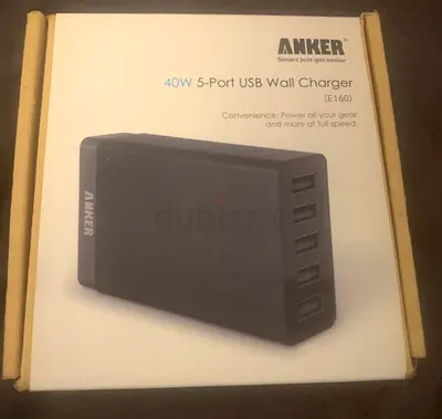 As NEW sealed box ANKER 40 watts 5 usb ports fast charger for musical instruments work with batteris