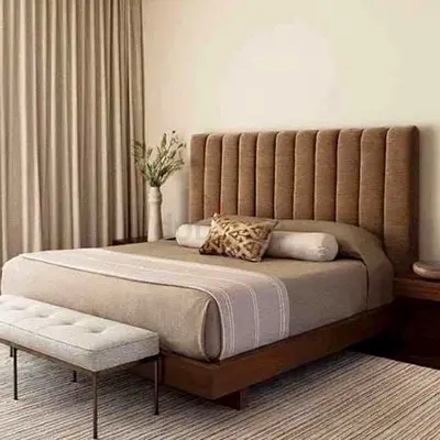 Coffee Velvet Upholstered Platform Bed