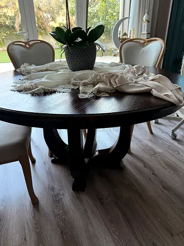 Round Wooden Coffee Table with Pedestal Base - Dark Finish