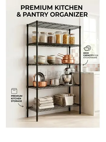 5- Tier Heavy Duty carbon steel shelving unit, Multi - purpose metal storage rack.  55×30.5×150cm