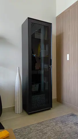 Black Glass Cabinet with Shelves