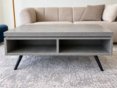 Modern Concrete-Style Coffee Table with Storage Shelves