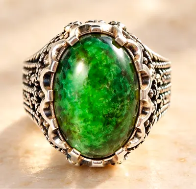 Nishapur Apple Green Turquoise 950 Silver Al-Shareef Ring