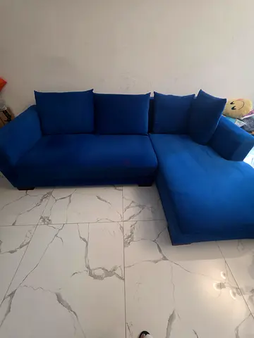 Blue L-shaped Sectional Sofa - Good Condition