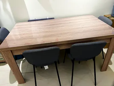 Home center Wooden Dining Table with 4 ikea gray Chairs - Light Oak Finish