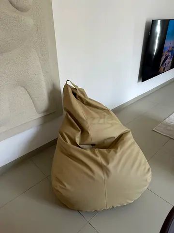 Beige Faux Leather Bean Bag Chair — Good Condition