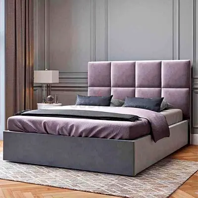 Purple Velvet Bed With High Headboard & Black Strip
