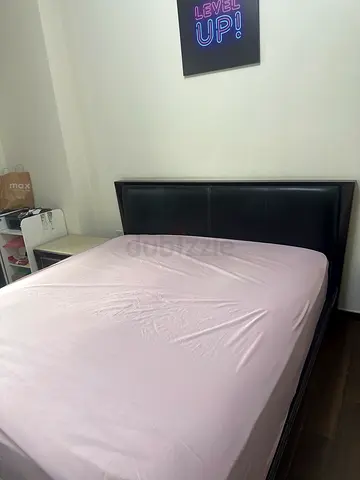 Leather queen bed with 2 side tables