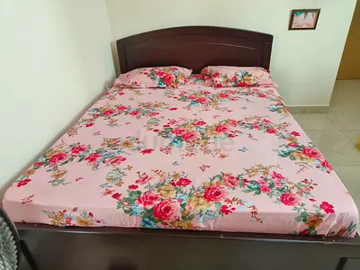 Queen size wooden bed frame with headboard - good condition