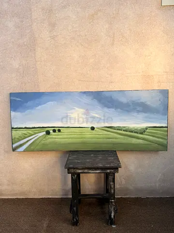 Landscape Painting on Canvas - Green Fields and Road