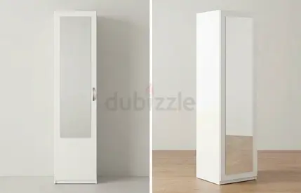 Slim White Mirrored Wardrobe / Armoire - Single Door