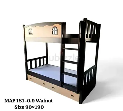 Solid Wood Kids Bunk Bed with Storage Drawers - Walnut, Size 90x190cm