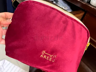 Burgundy Velvet Zip Makeup Pouch - Small Cosmetic Bag