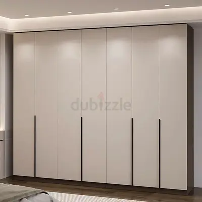 Large Modern Built-in Wardrobe - 6 Doors, Beige Finish