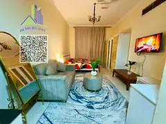 Fully furnished studio in Al Rawda 2, with bathroom, central AC and semi-separate kitchen, behind Al
