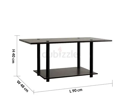 Simple Black Coffee Table with Lower Shelf - 90x48x40 cm