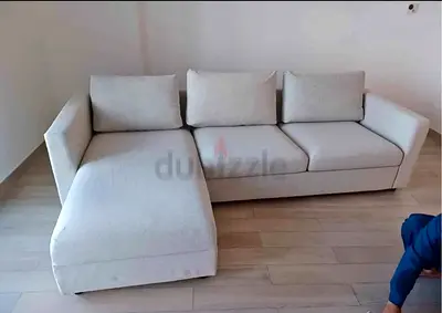 Light beige L-shaped 3-seater sofa with chaise — good condition