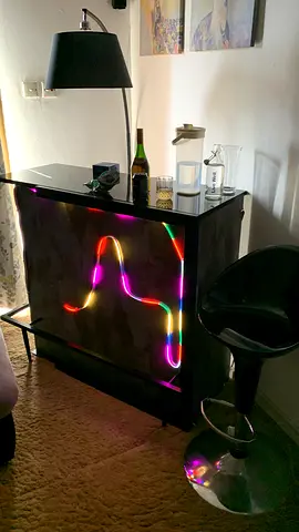 Small Home Bar Counter with LED Accent and 2 Bar Stool