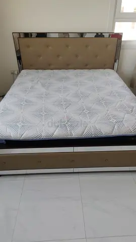 Queen size upholstered bed frame with mattress - good condition