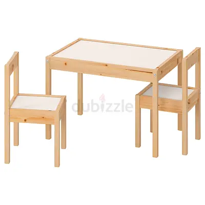 Children’s wooden table and 2 matching chairs set - natural pine