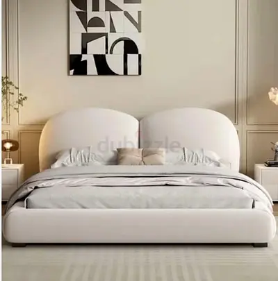 Modern Curved Upholstered Queen Bed - Cream