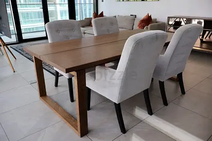 IKEA MÖRBYLÅNGA Dining Table & 4 Upholstered Chairs Set