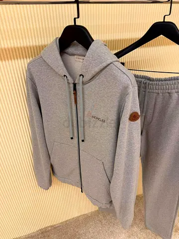 Dark grey cotton blend zip up hoodie moncler