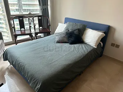 Blue Fabric - Double Bed with Headboard and mattress - Great Condition