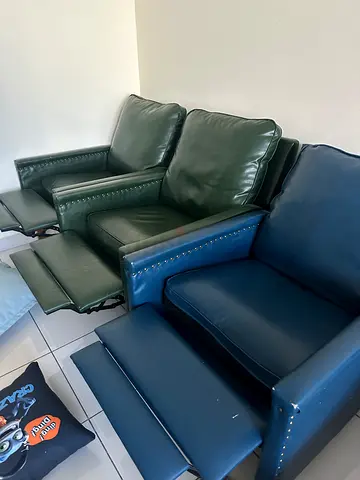 3-Seater Leather Sofa Set in Blue-Green - Good Used Condition