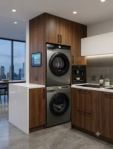Samsung Front-Load Washer & Heat Pump Dryer Set – Grey, Stacked, Good Condition