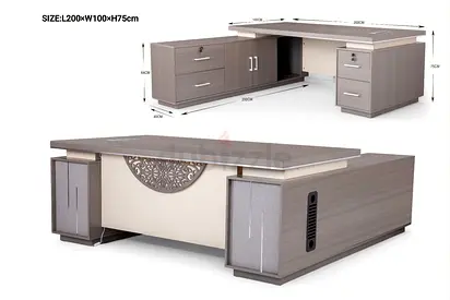 Large Executive Office Desk with Storage Drawers - Grey Wood, 200x100x75cm