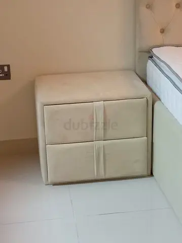 Beige Upholstered 2-Drawer Bedside Table / Nightstand