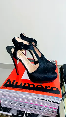 Christian Louboutin Black fur Platform Heels