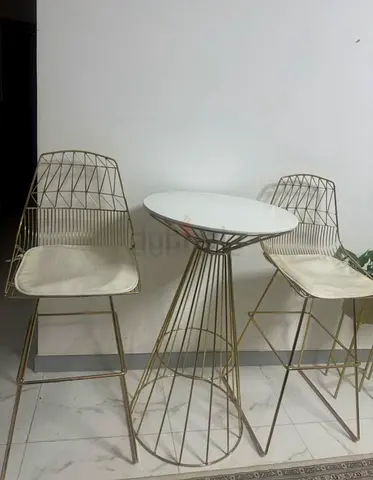 Bar Table with Two Matching Bar Stools - White Top