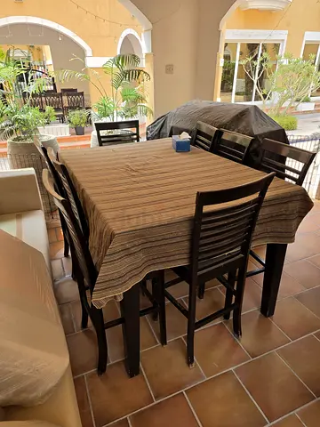 Wooden 8-Seat solid wood Dining Table with high wooden Chairs - Good Condition