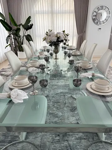 Large Elegant Glass Dining Table and Chairs