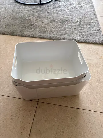 Set of 4 White Plastic Storage Bins - Good Condition