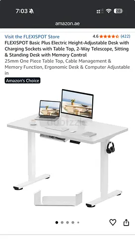 Electric Height-Adjustable Standing Desk with Memory Control - White