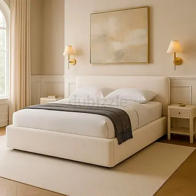 Modern Upholstered Bed Frame in Beige