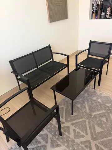 Outdoor Set - Glass Top Table with 4 Mesh Chairs (Good Condition)