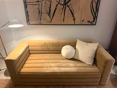 CB2 Velvet 3-Seater Sofa - Modern Channel Tufted Design