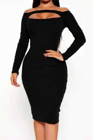 FASHINOVA Black bodycon midi dress with long sleeves