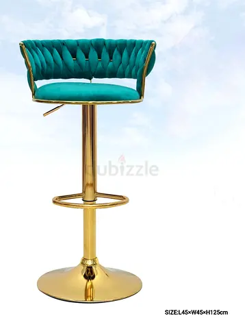 Adjustable Velvet Bar Stool with Gold Base (Teal)