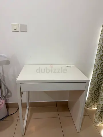 Small white study desk with drawer - compact modern design