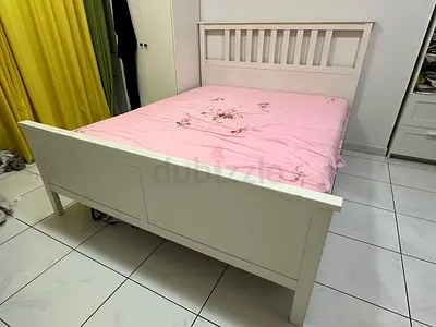 Ikea White Wooden Double Bed — Good Condition